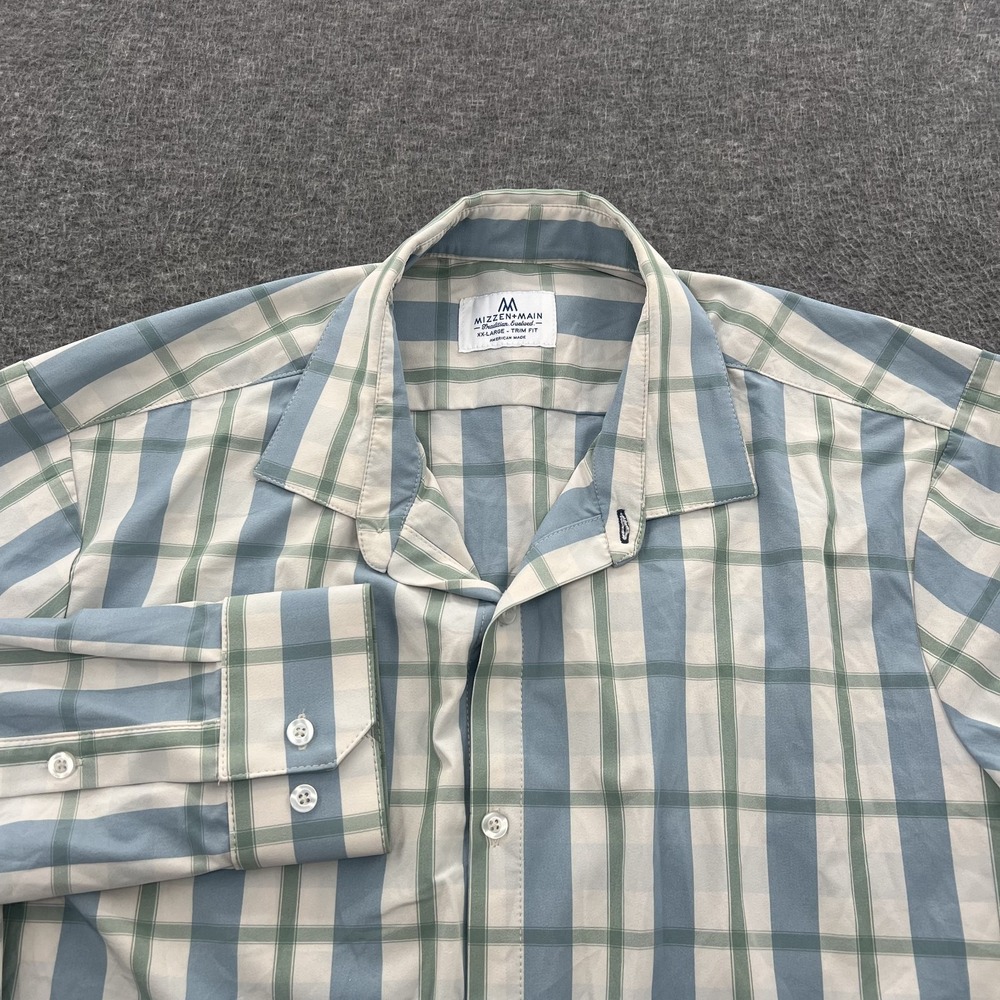 Mizzen Main Plaid Button Up Shirt Mens 2XL Trim Fit USA Made LS EUC Performance